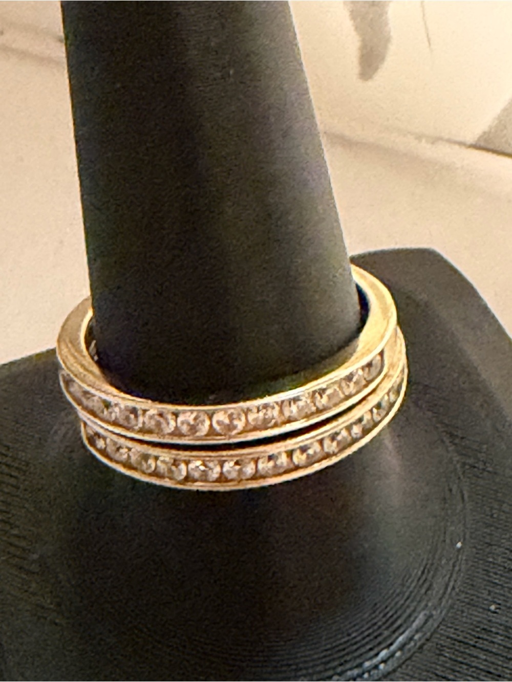 Gold Tone over 925 Sterling Silver CZ Stacker Set of 2 Sz 9